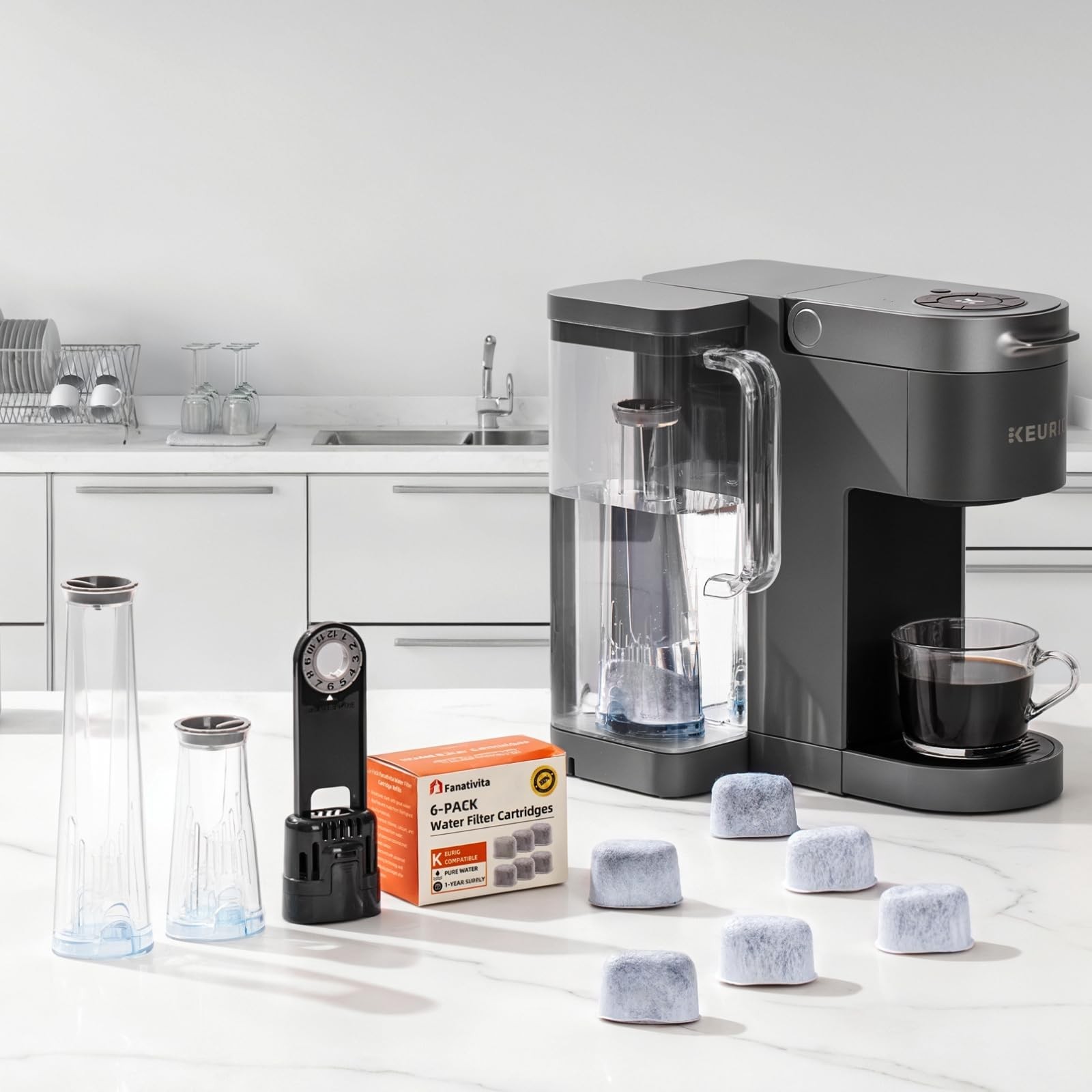 Premium 6-Pack Keurig Compatible Water Filters Replacement by 6 Pack, Gray