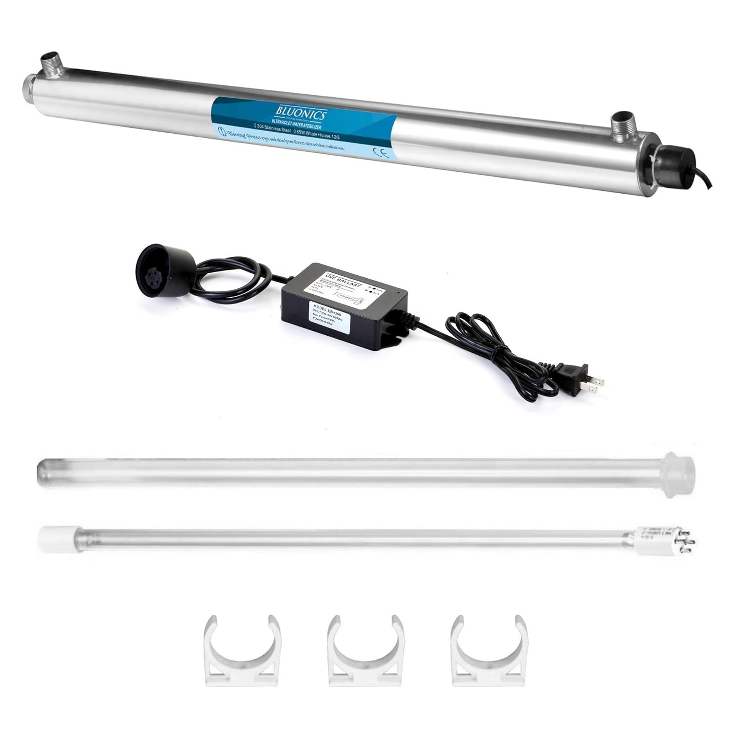 55W UV Whole House Water Filter System 12GPM Stainless Steel 3/4″ NPT BLUONICS
