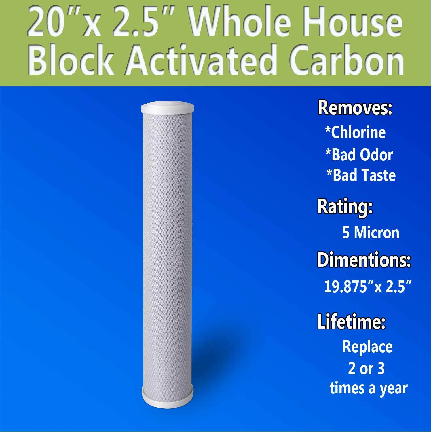 20″ x 2.5″ Block Carbon Water Filter 5 Micron Whole House Cartridges Set of 6