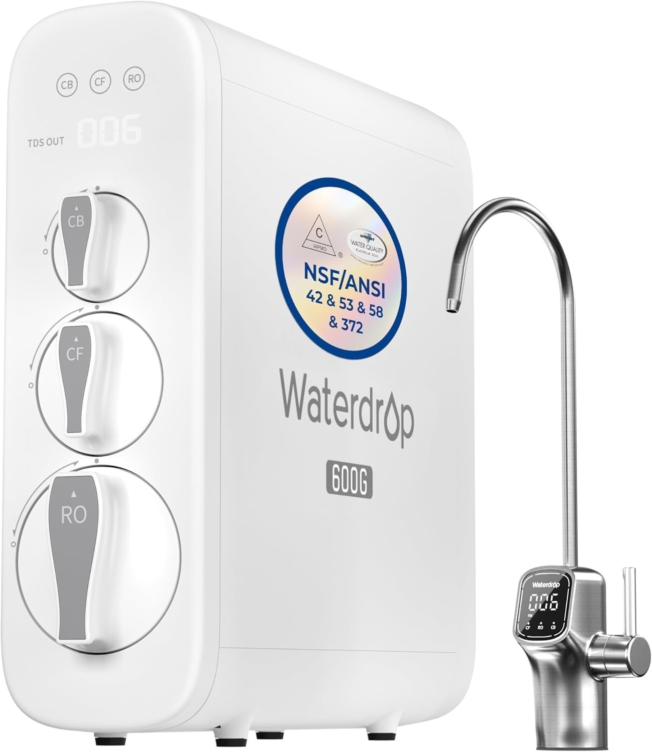 Waterdrop G3P600 Reverse Osmosis System, 8 Stage Tankless Reverse Osmosis Water