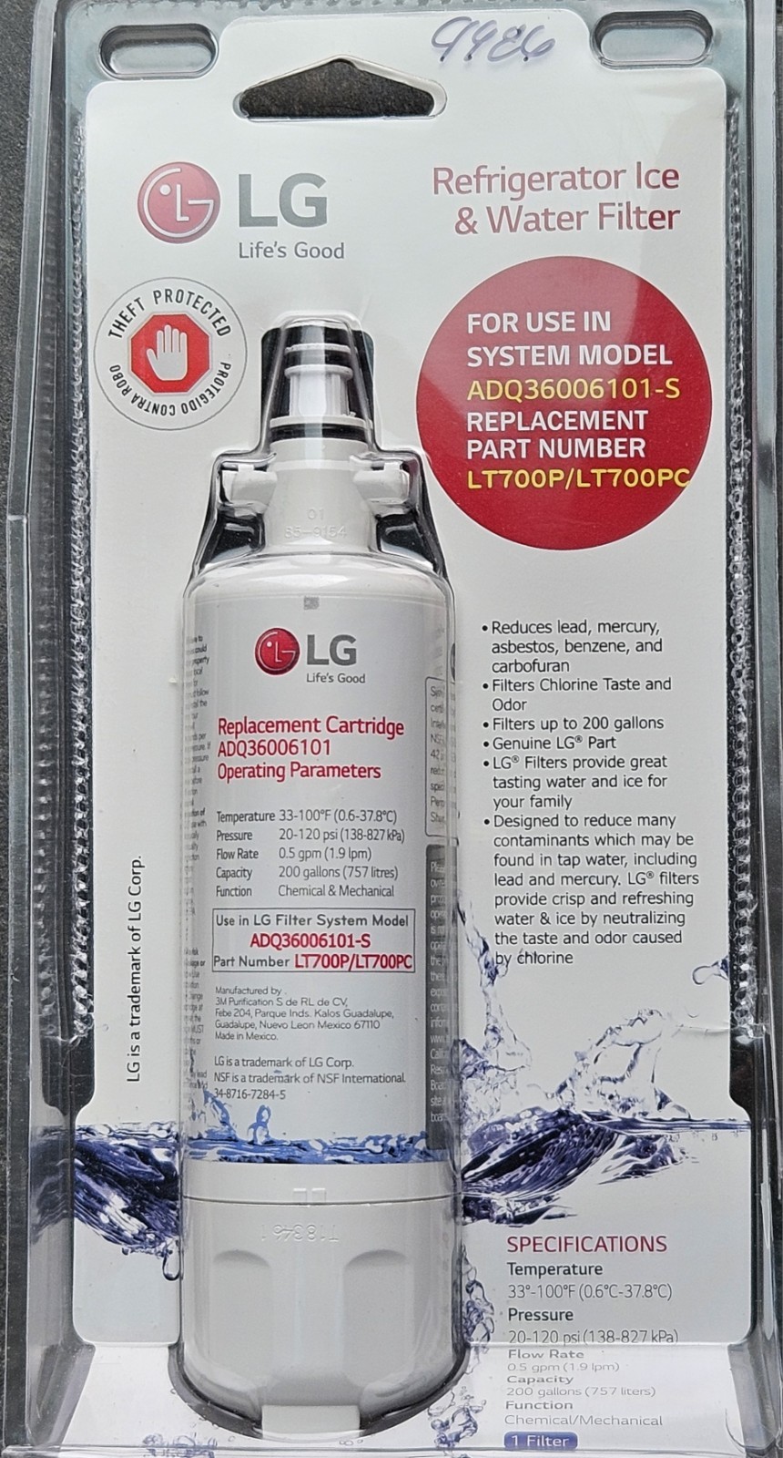 LG Refrigerator Water Filter ADQ36006101-S LT700P 200 Gallons Genuine New