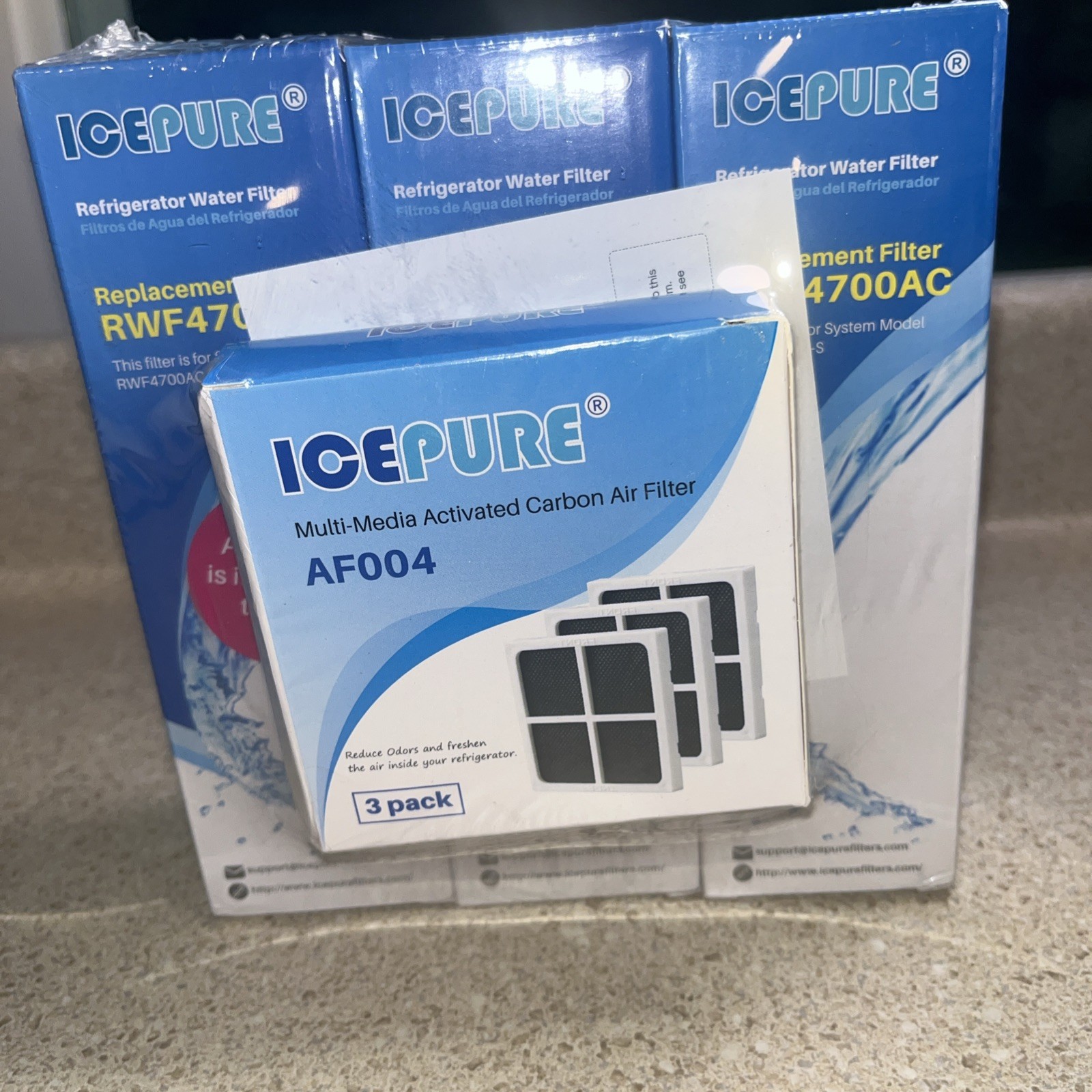 H598~ ICEPURE RWF4700AC Replacement Water Filters w/ Air Filter 3 Pack New