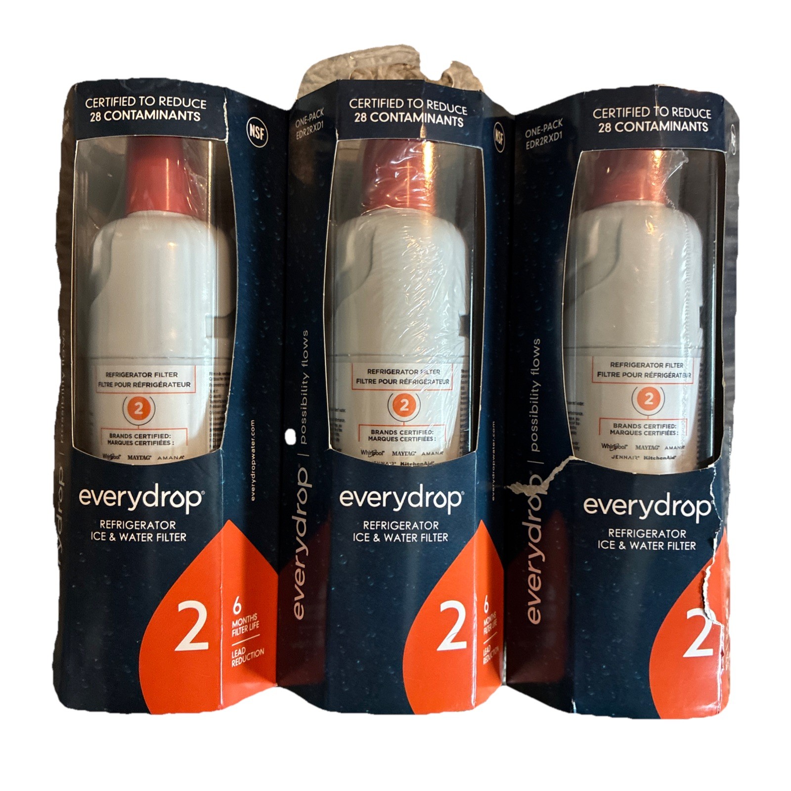 Lot of 3 EVERYDROP # 2 Refrigerator Ice & Water Filter ΕDR2RXD1 every drop