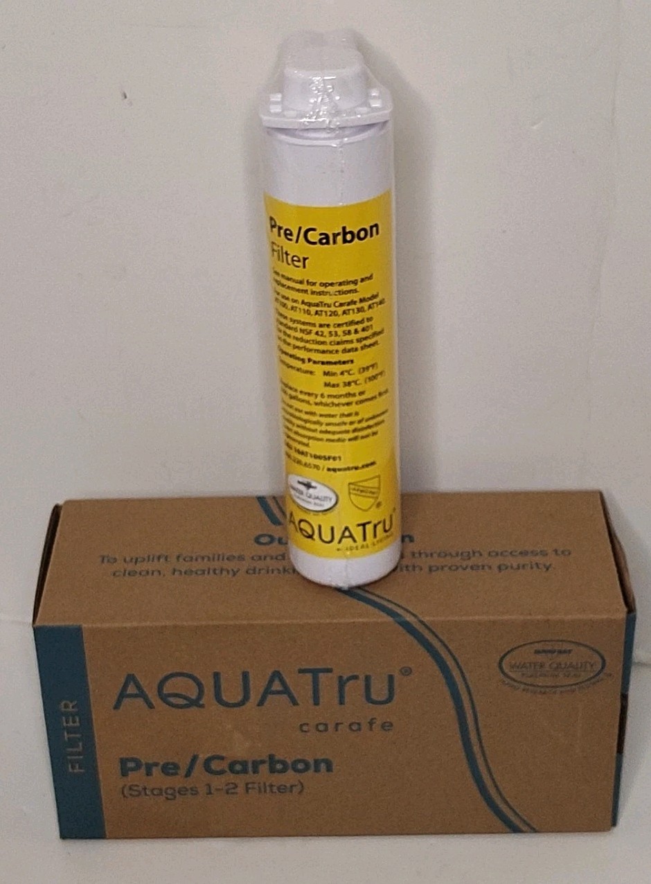 1 SEALED Aquatru Stage 1 & 2 Pre/Carbon Water Filter for Countertop CARAFE AT100