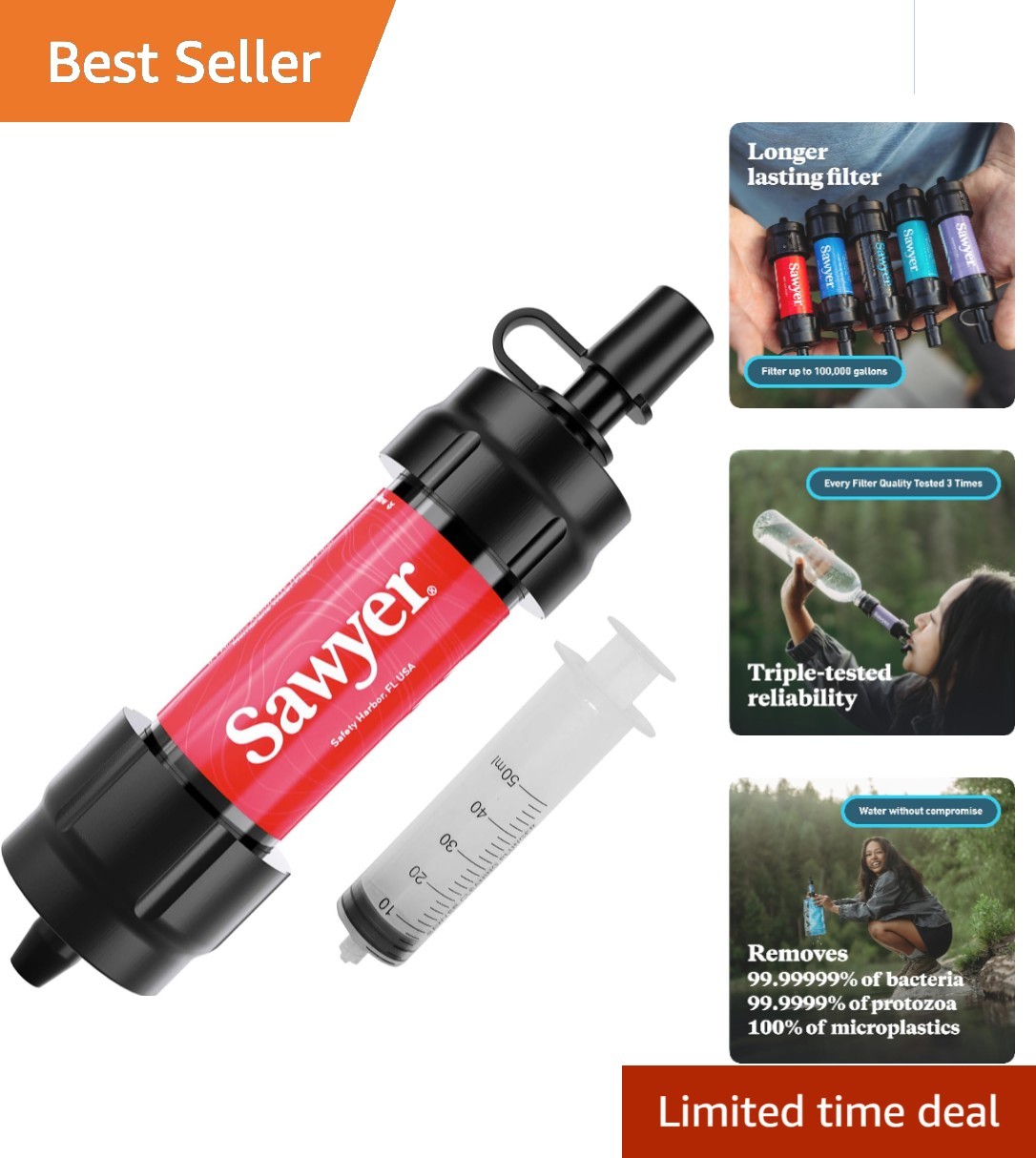 Lightweight Mini Water Filter – Purifies 99.99999% Bacteria & 100% Microplastics