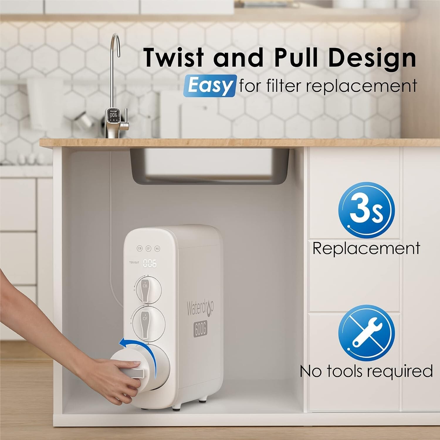 Waterdrop G3P600 Reverse Osmosis Water Filter, 600GPD,With RO&G3-N3CB&G3-N1CF