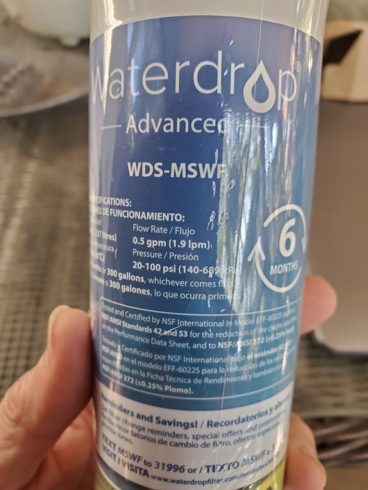1 NEW Refrigerator Water Filter Model Waterdrop Advanced WDS-MSWF