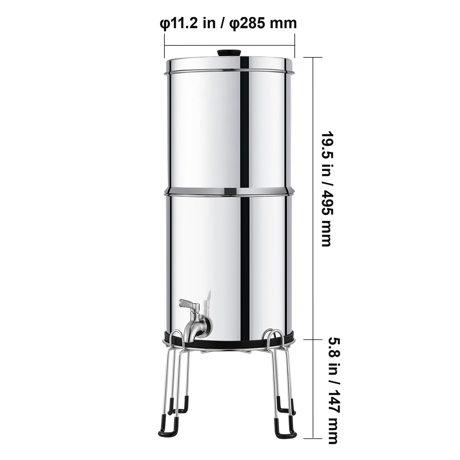 2.25G Gravity-fed Water Filter Countertop System Stainless Steel 2 Filters
