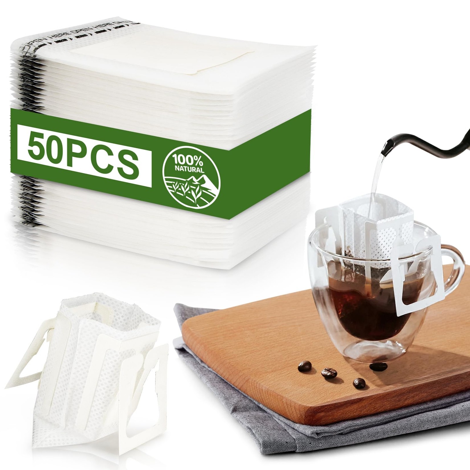 CARGEN 50Pcs Portable Coffee Filter Paper Bag – Hanging Ear Drip 50 PCS