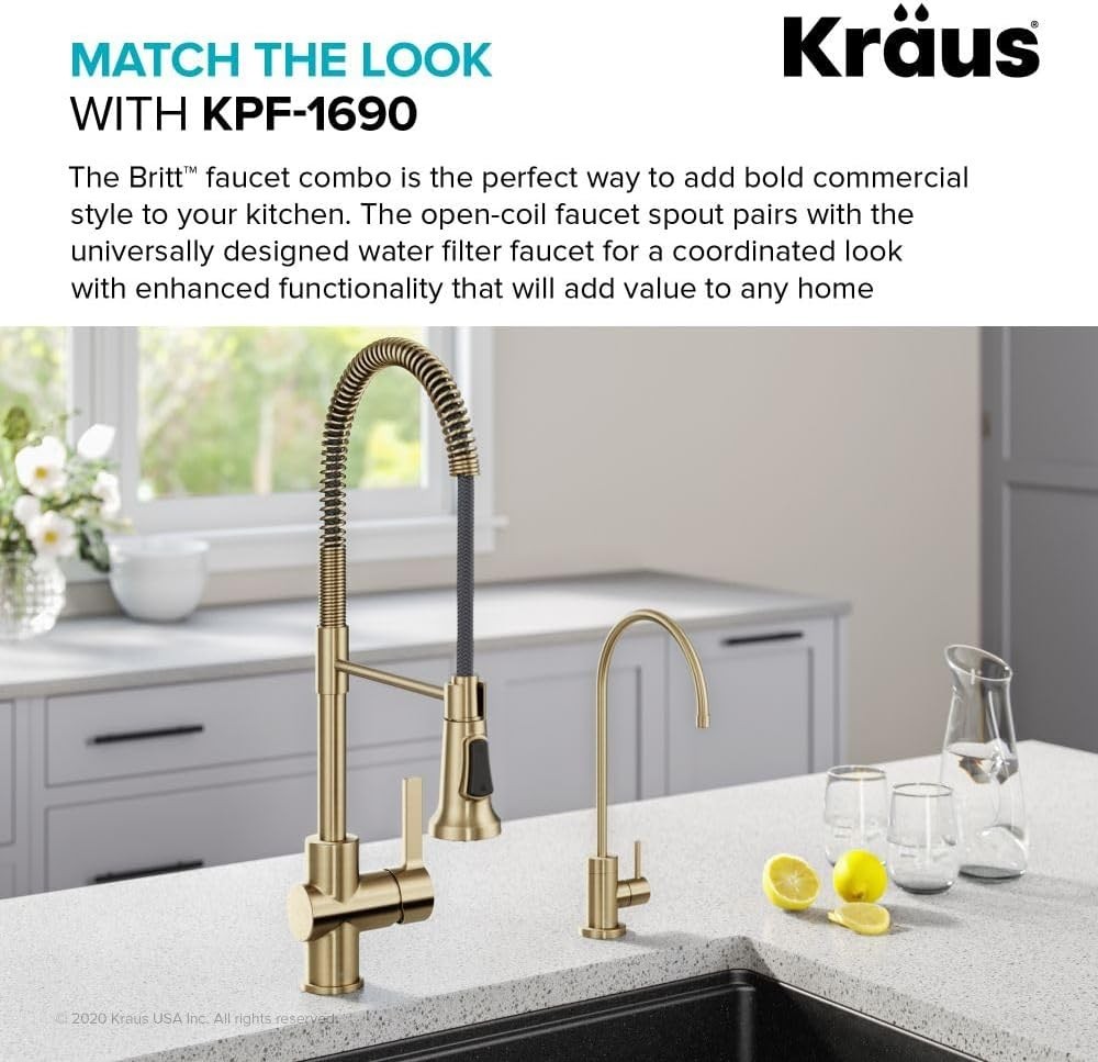 Kitchen Water Filter Faucet Brass 12-in Lead-Free Spot Free Champagne Bronze