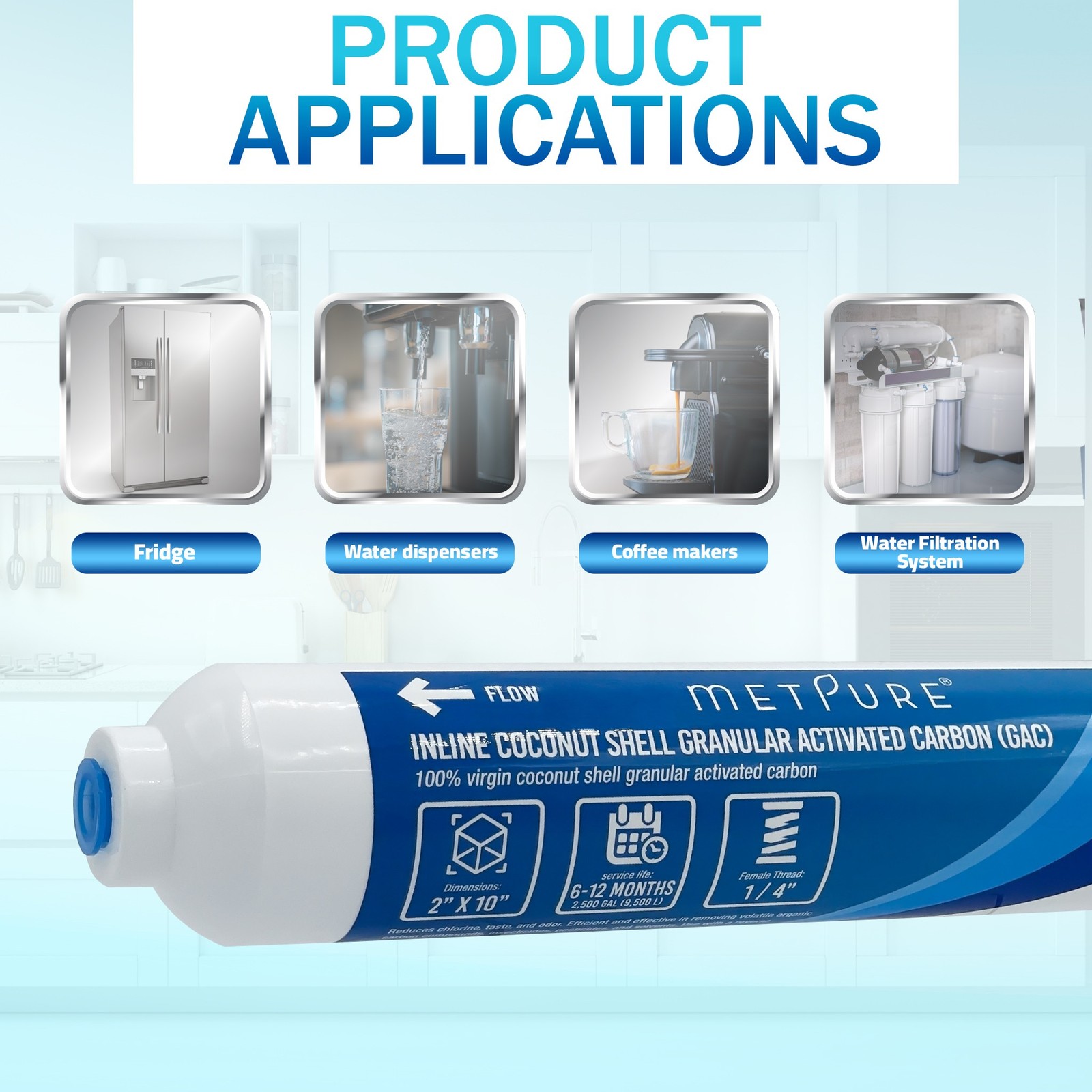 1-25 Pack 2″ x 10″ Carbon Post GAC Inline Water Filter, 1/4″ FIP