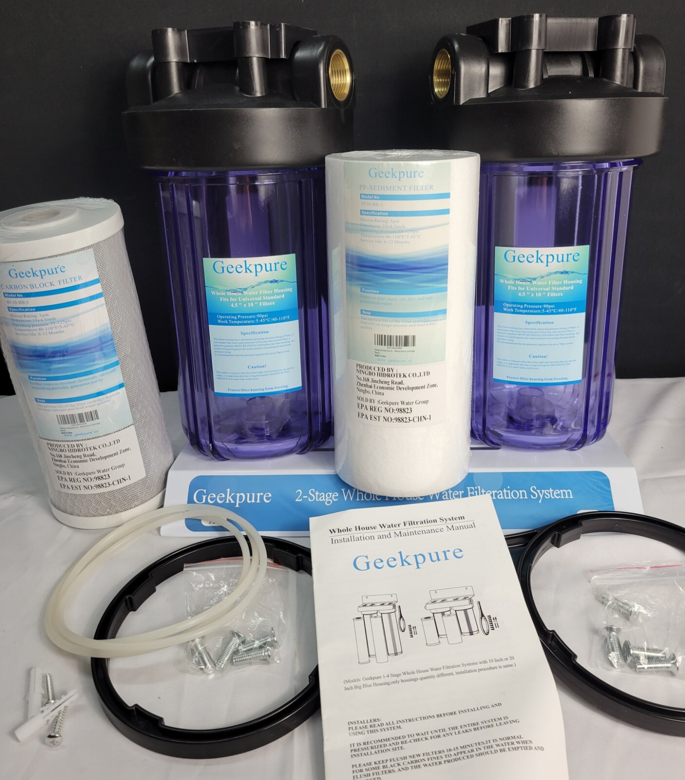 Geekpure 2 Stage Whole House Water Filter System with 10-Inch Big Clear Housing