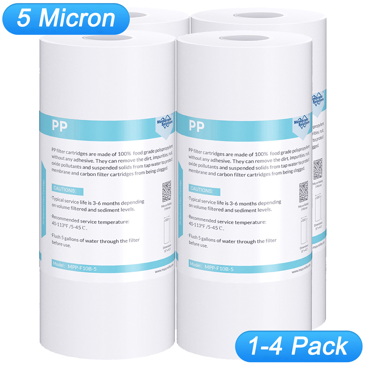 5 Micron 10×4.5″ PP Sediment Water Filter Big Blue Replacement Whole House 1-4PK