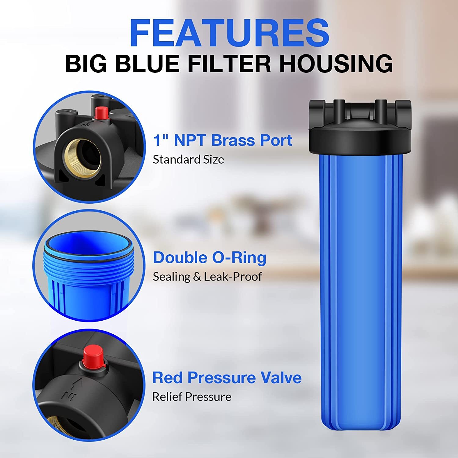 2Pack 20″ x 4.5″ Big Blue Water Filter Housing For Whole House – 1″ Outlet/Inlet