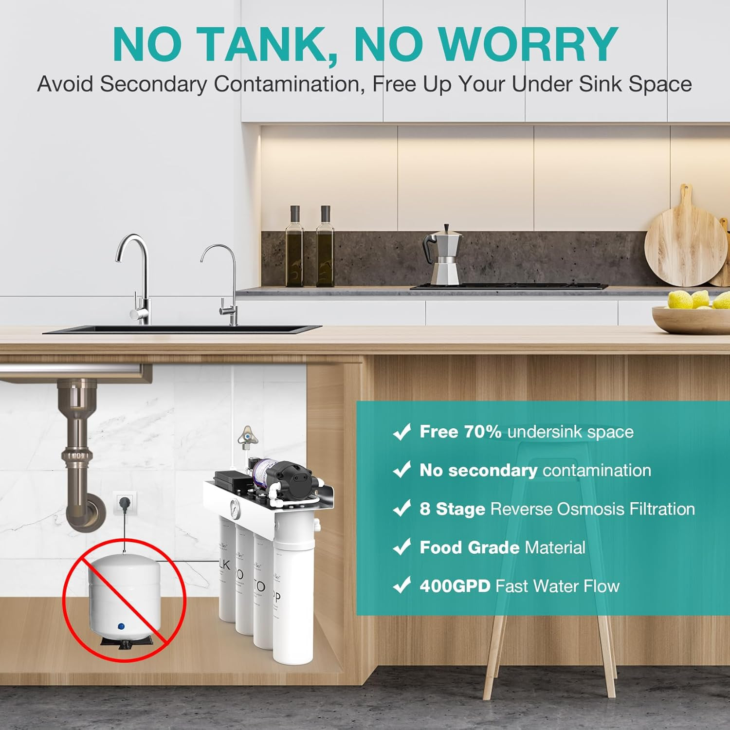 Simpure T1-400ALK Alkaline UV Reverse Osmosis System, NSF/ANSI 58 Certified, Tan