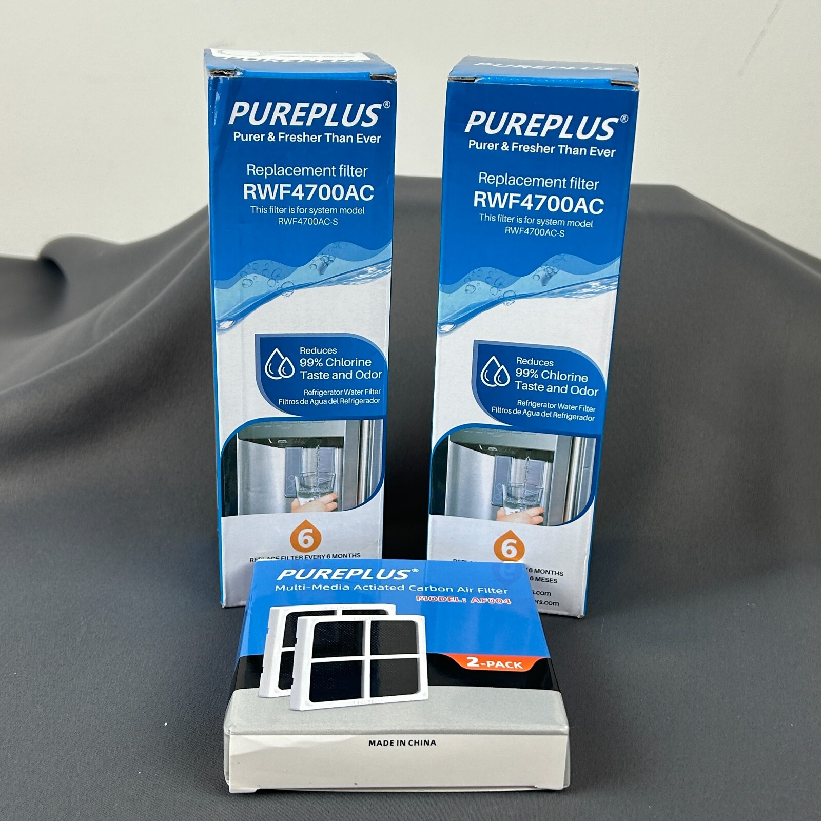 PurePlus RWF4700AC Water Filter 2 Pack And AF004 Carbon Air Filter 3 Pack