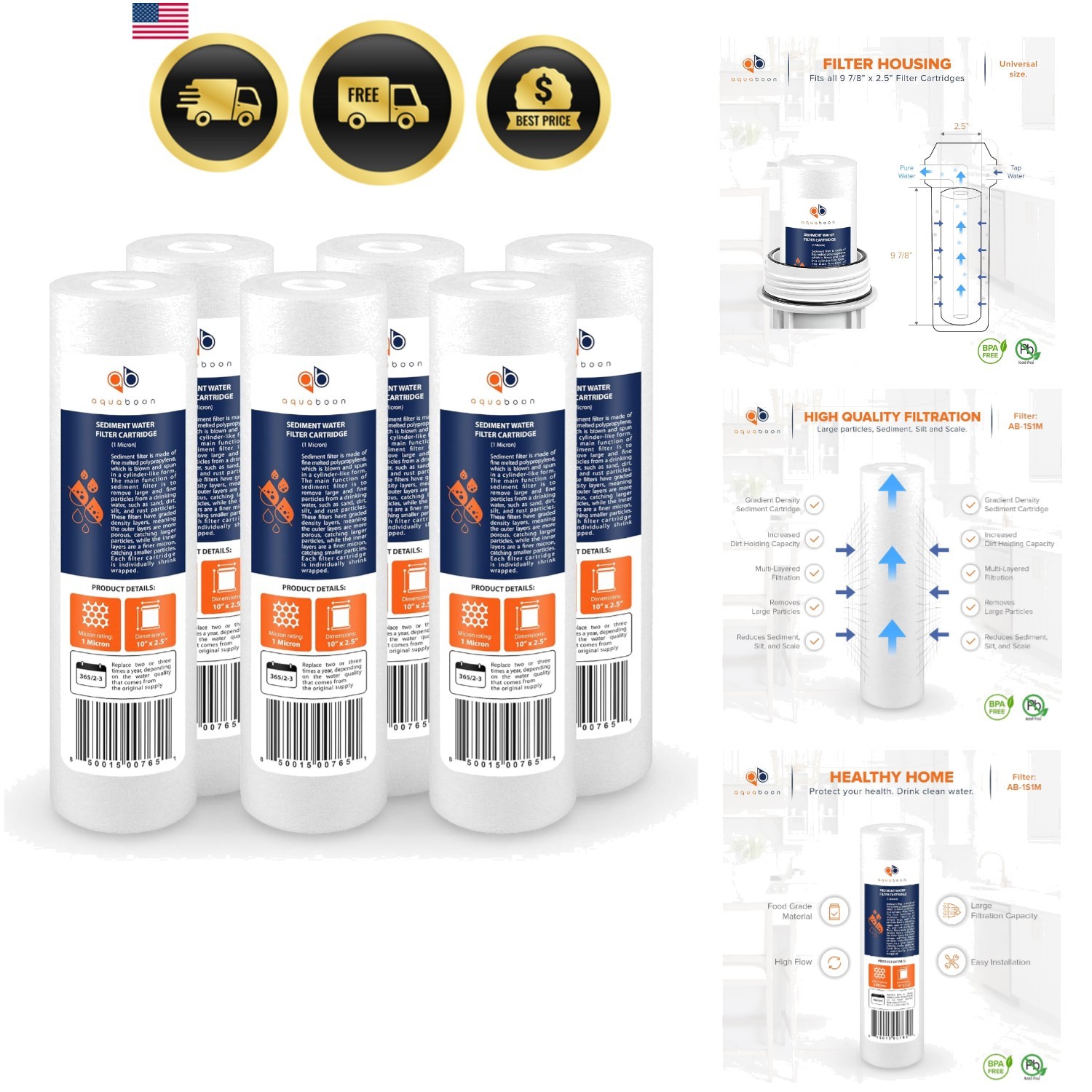 1 Micron Whole House Sediment Filter 10 x 2.5 for RO & Well Water Filters Rep…