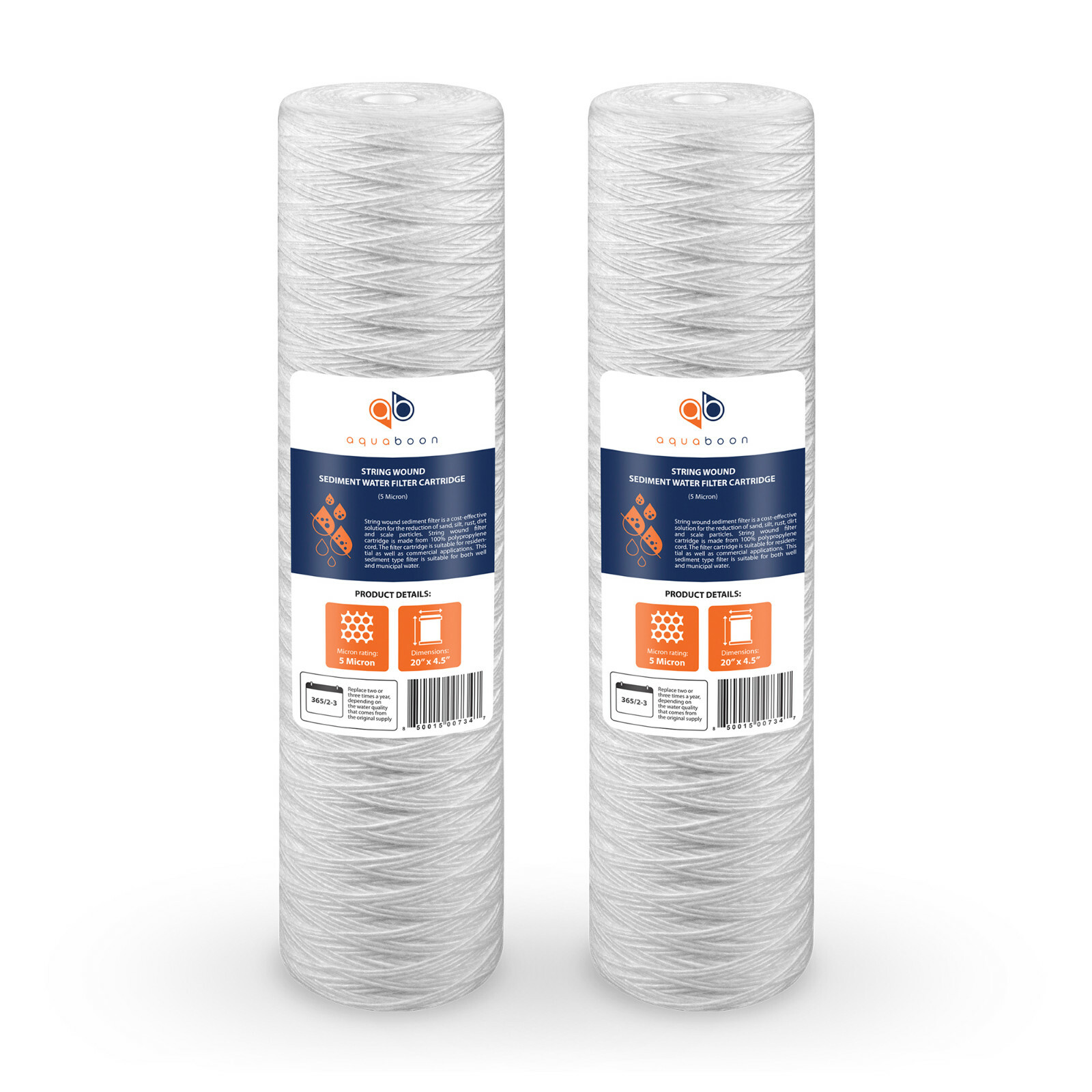 2PK of 20″ Big Blue String Wound Sediment Water Filter Cartridge 5µm by Aquaboon