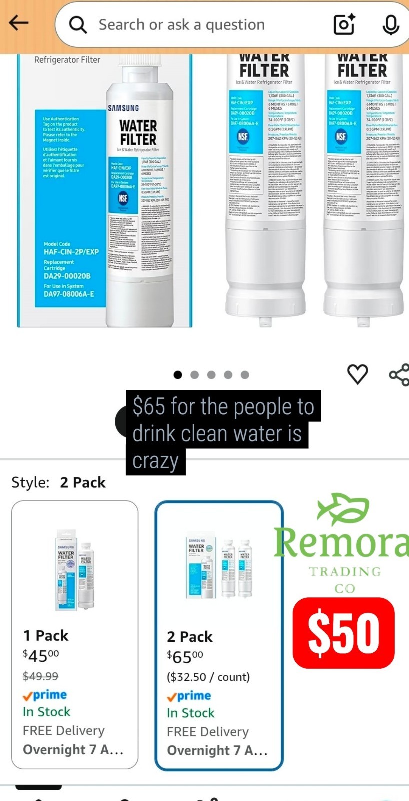 Samsung DA29-00020B Refrigerator Water Filter – 2 Pack