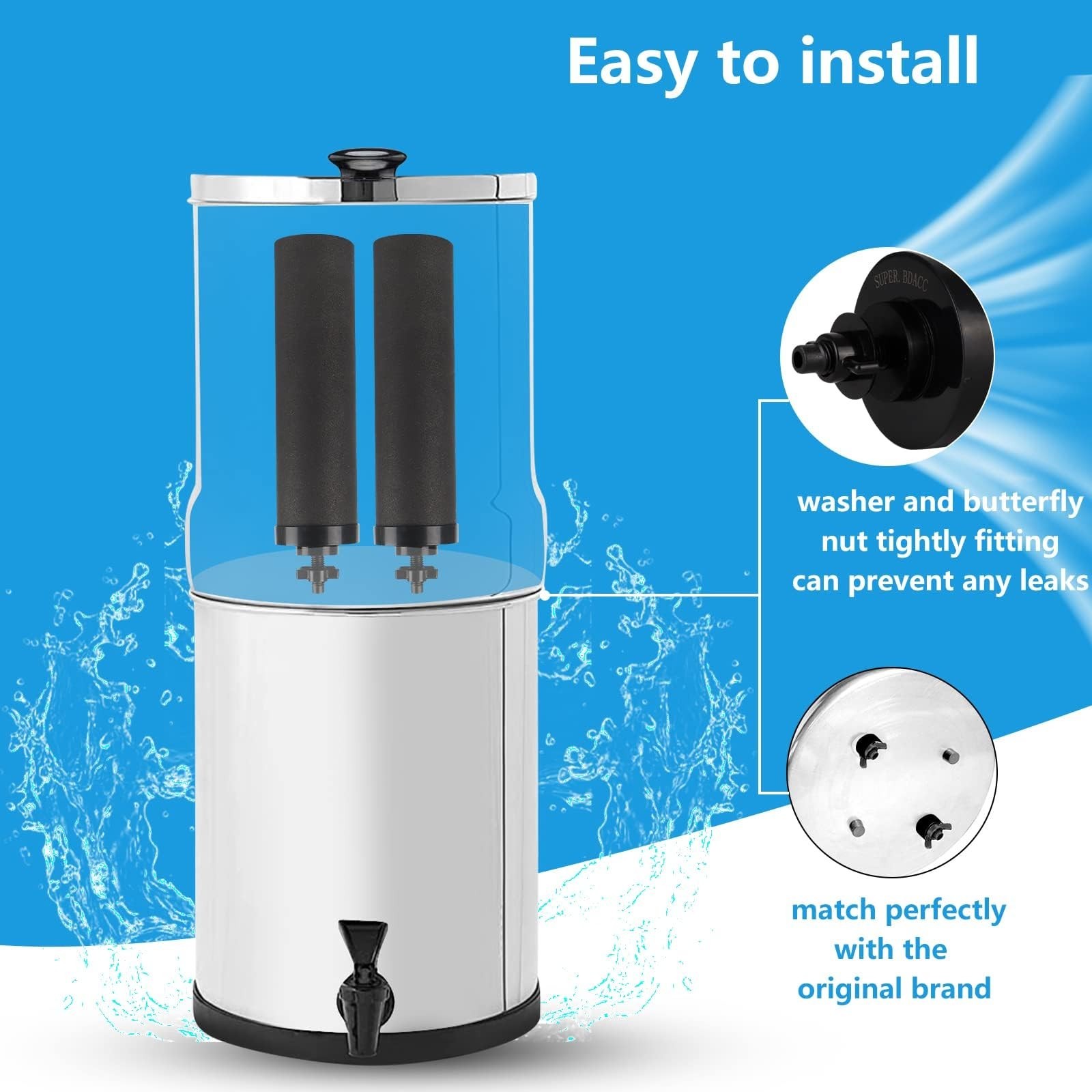 Water Filter Replacement Pack of 4 – Carbon Block Filters for Gravity Systems, R