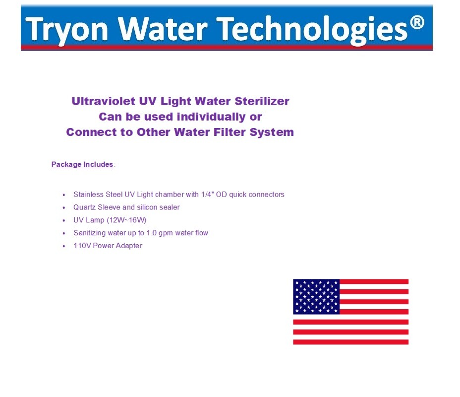 110V UV Water Sterilizer, 12 Watts, Reverse Osmosis