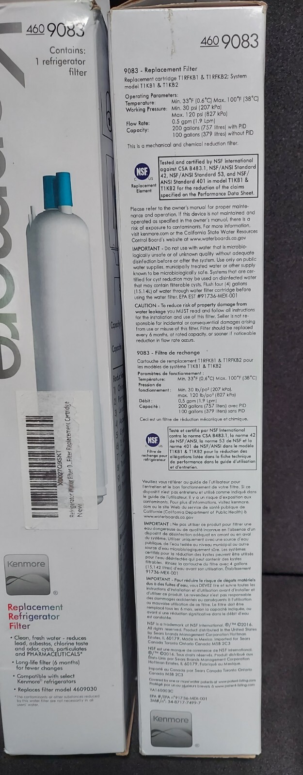 Kenmore 9083 Refrigerator Cartridge Water Filter 460-9083 9020 9030 LOT of 2