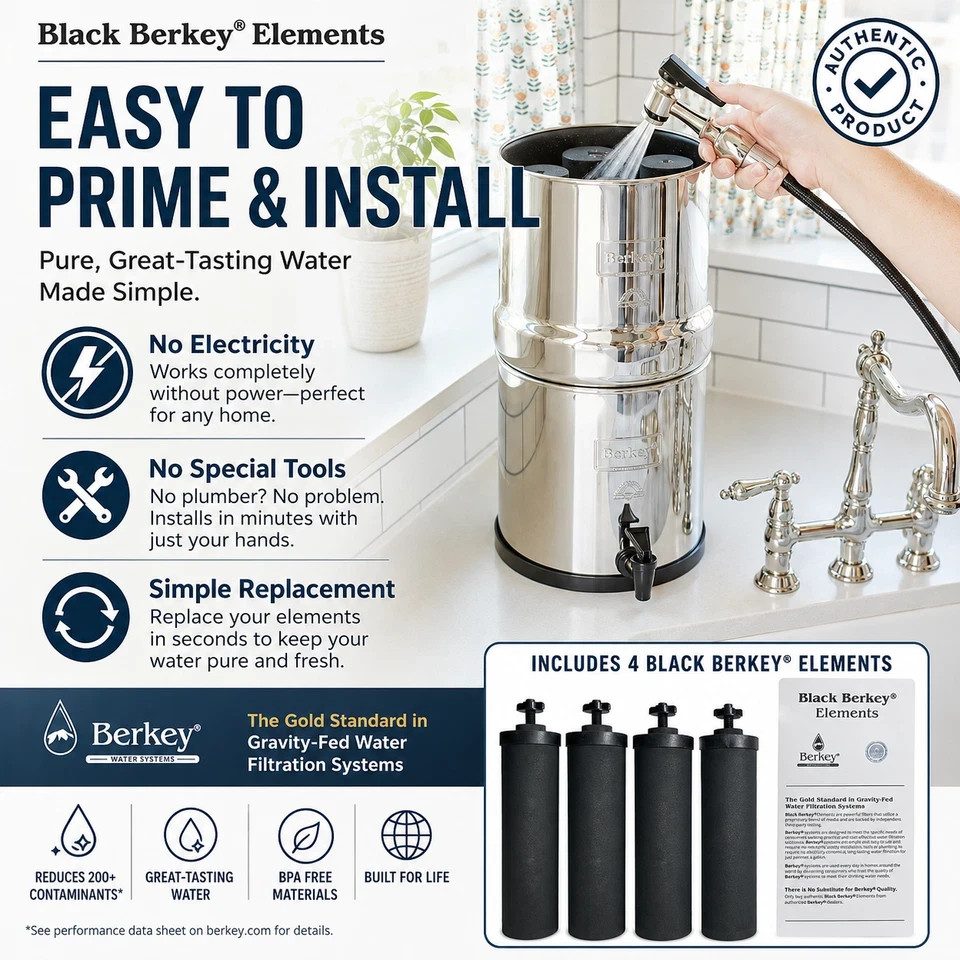 Berkey Authentic Black BB9-2 Water replacement Filters For Berkey 4 PACK