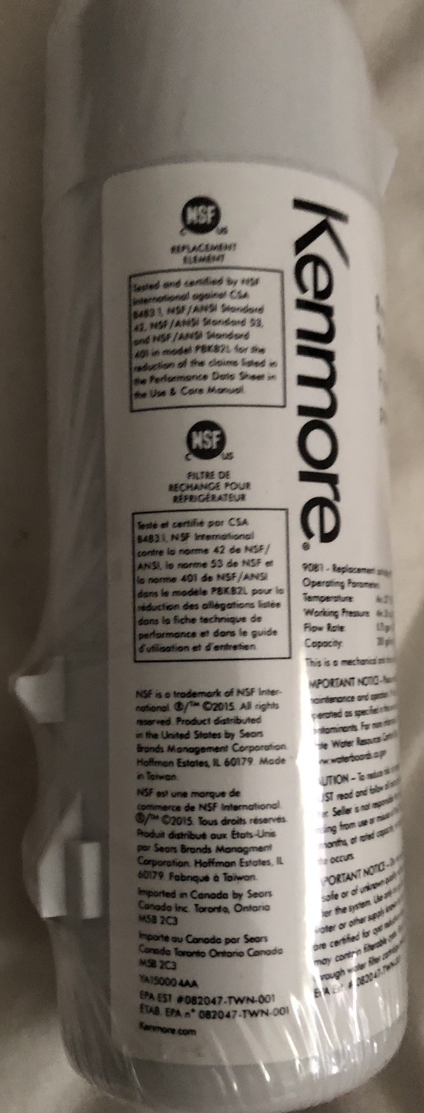 Kenmore 9081 Refrigerator Water Filter – White Factory Sealed No Box New
