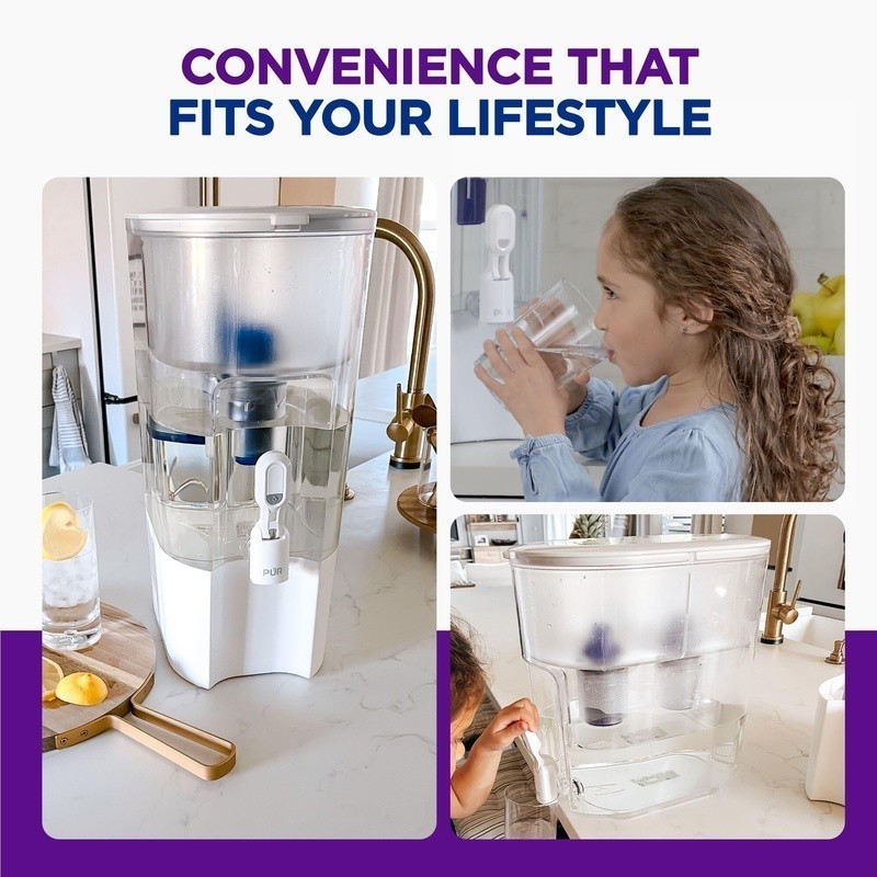 XL 44-Cup Water Filter Dispenser Fast Filtration 2in1 System Reduces Chemicals