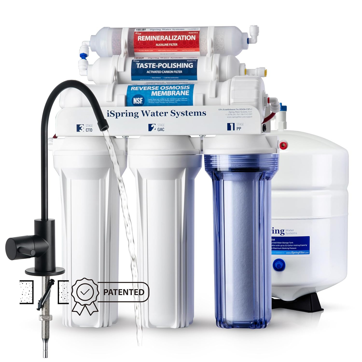 RCC7AK-BLK, NSF/ANSI 58 Certified, Alkaline 6-Stage Reverse Osmosis System with