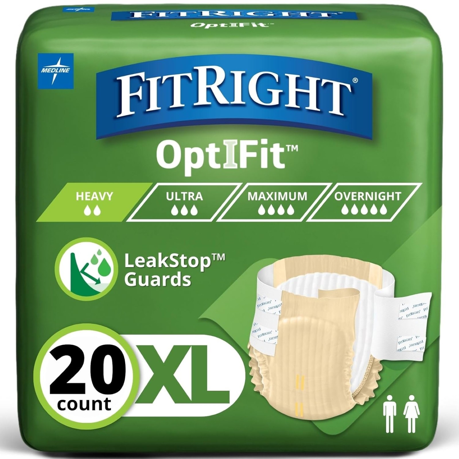 Extra+ OptiFit XL Adult Diapers, 20 Ct, Heavy Absorbency, Leak Guard, Fast Ship