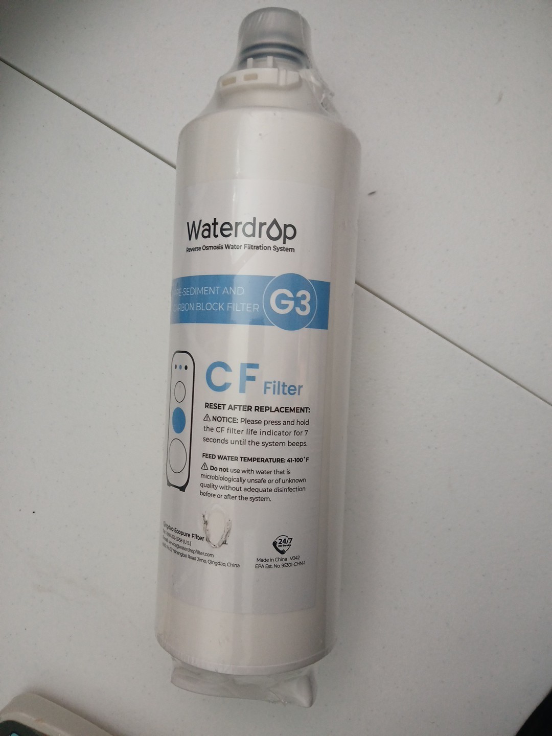 Waterdrop WD-G3-CF Filter Replacement Cartridge G3 CF Pre-Sediment Carbon Block