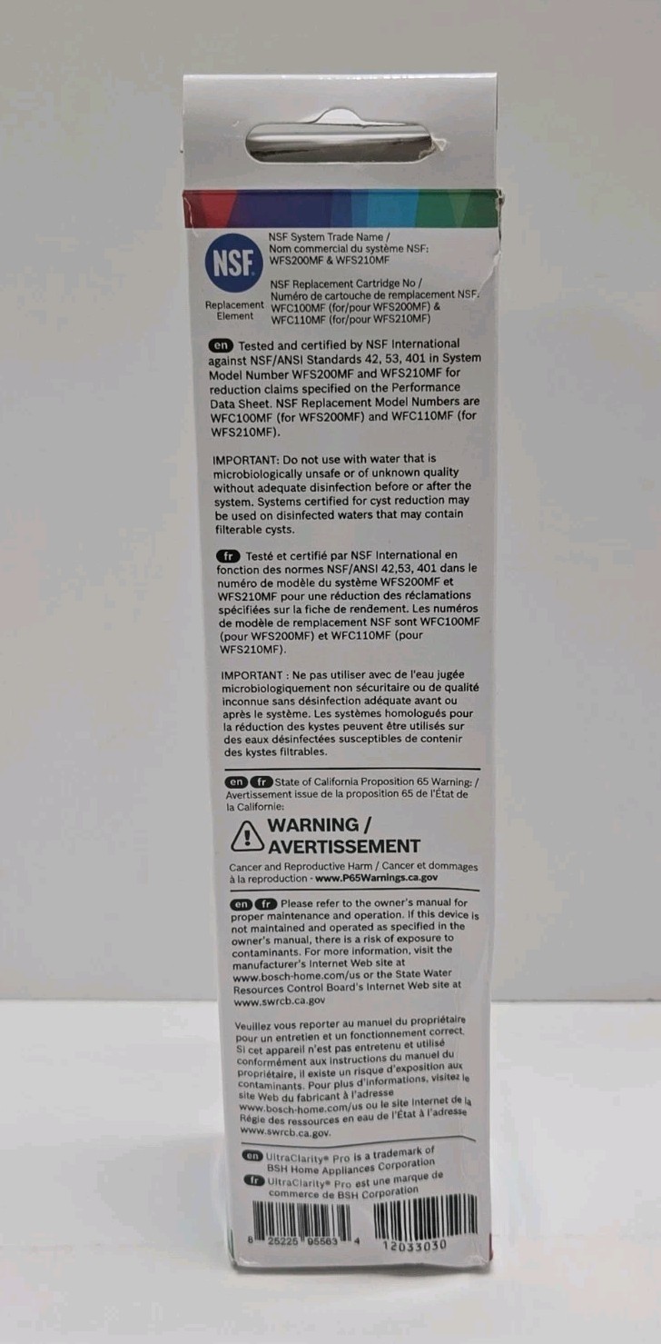 Bosch Ultra Clarity Pro Refrigerator Water Filter – White BORPLFTR50NEW SEALED