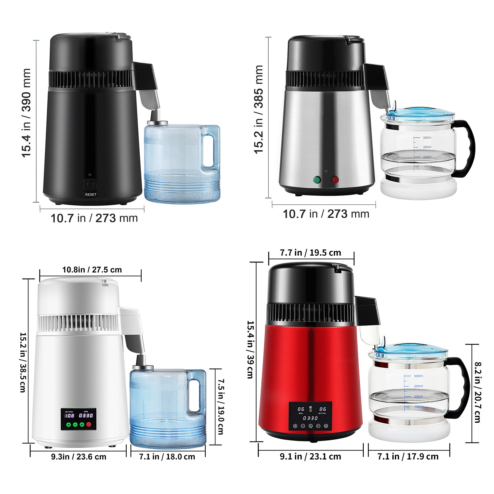 VEVOR 4L Water Distiller Purifier Machine Stainless Steel Timing & Temp Display
