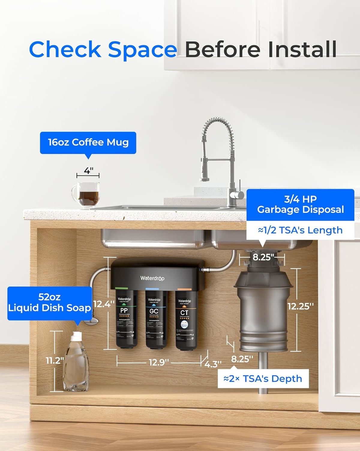 Waterdrop TSA 3-stage Under Sink Water Filter System, With Extra 10PP Filter