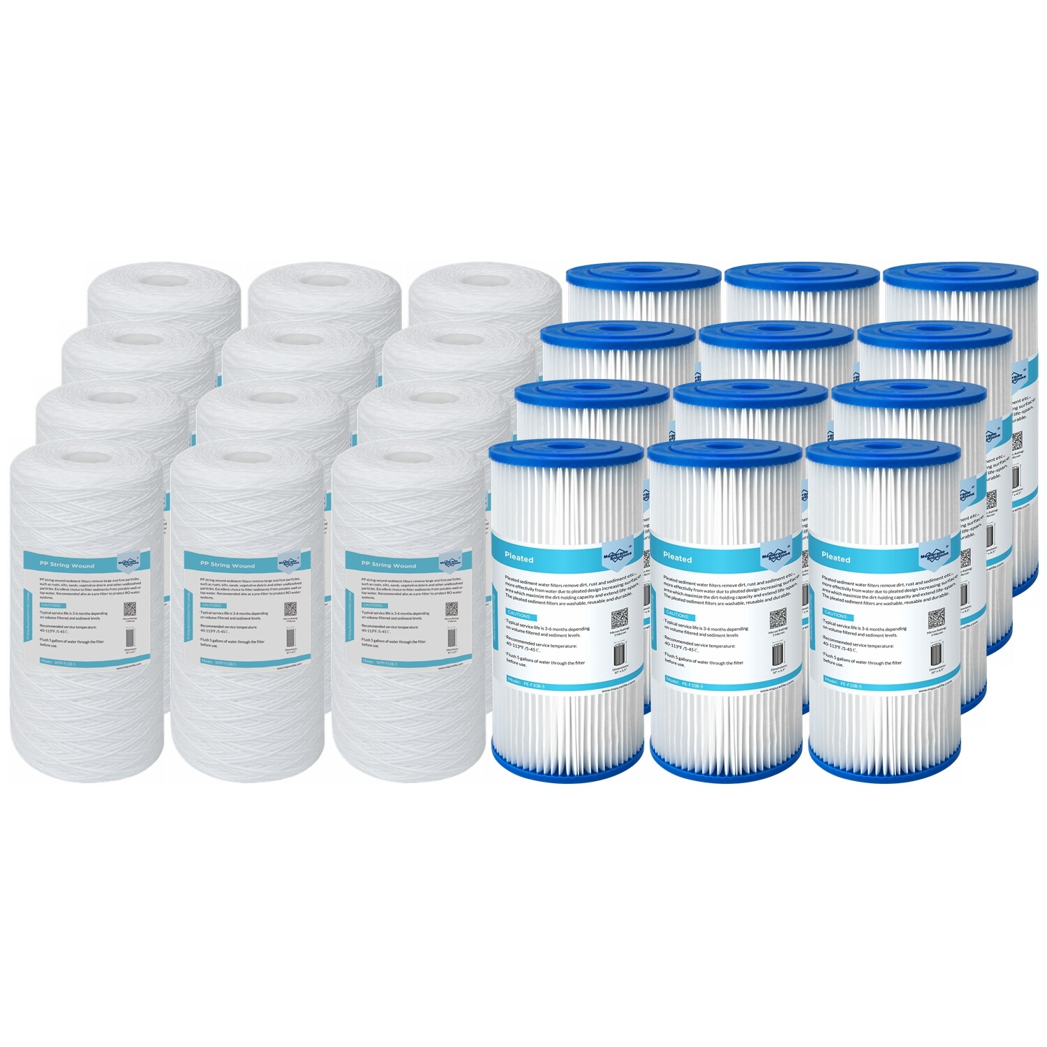 1/5/10/20/50 Micron 10″x4.5″ Whole House Pleated Sediment Water Filter Cartridge
