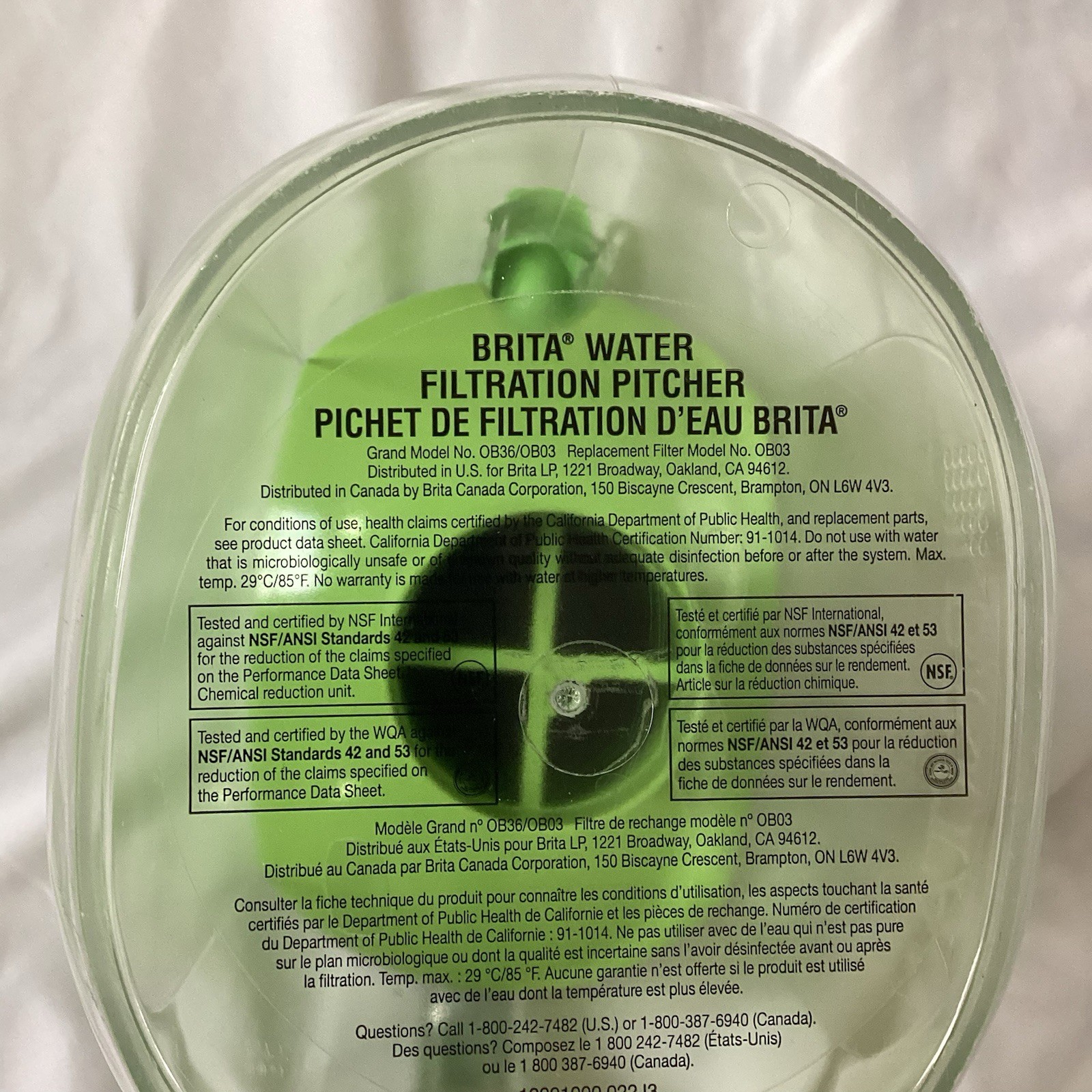 Brita Grand Water Filtration 10 Cup Green Top Water Pitcher Model OB36