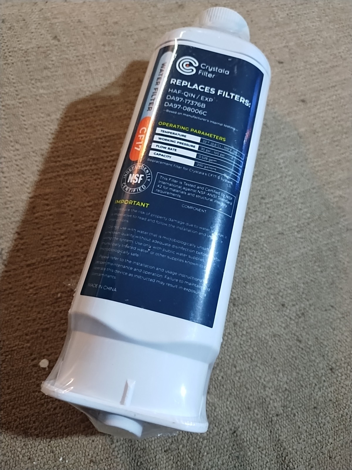 2 ct- Crystala CF17 Refrigerator Filter replaces HAF-QIN DA97-17376B DA97-08006C