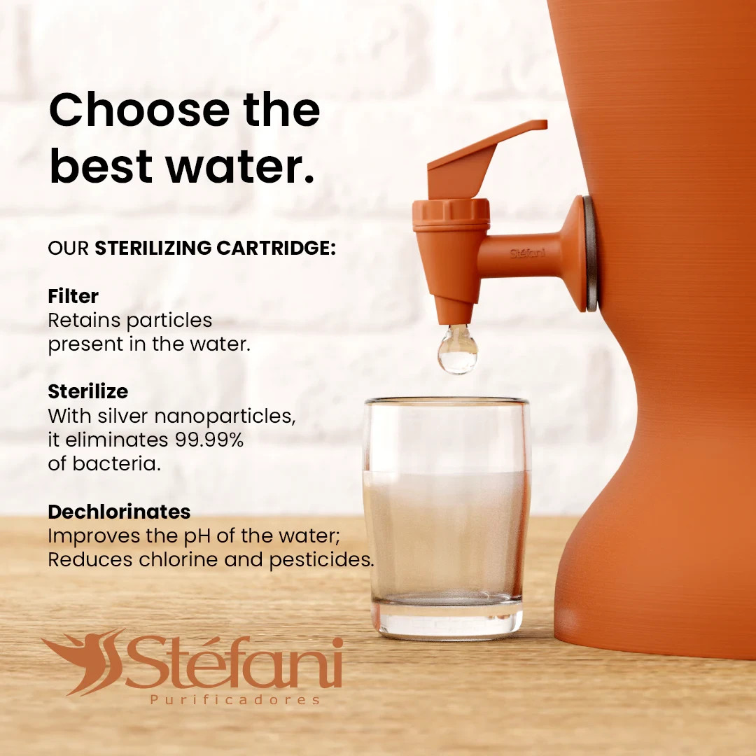 Brazilian Stéfani Triple Action Ceramic Water Filter Cartridge, Beige