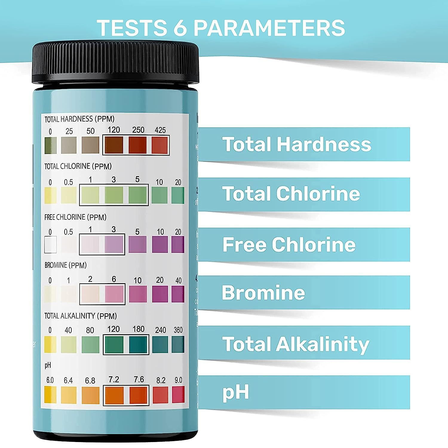 Hot Tub and Pool Test Strips – 6in1 Quick & Accurate Tub, Spa, 100