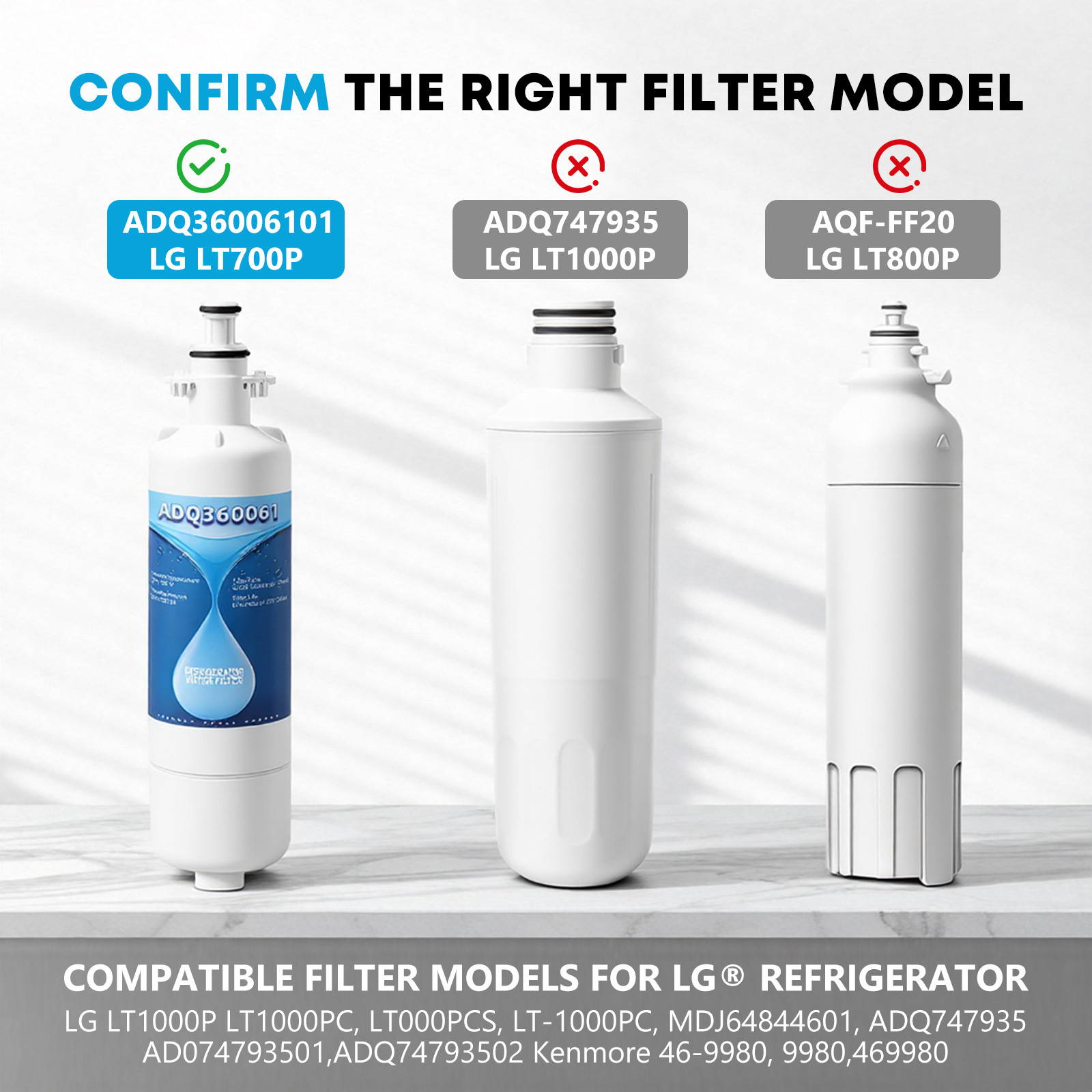 6 Pack Fit for LG LT700P ADQ36006101 46-9690 RFC1200A Refrigerator Water Filter