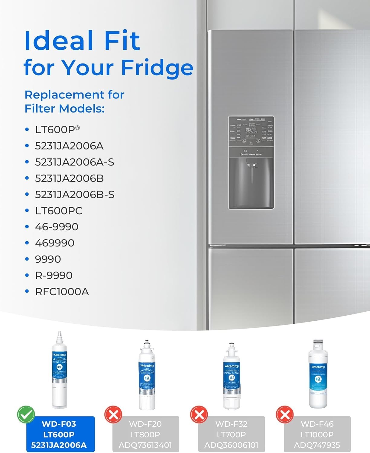 Waterdrop Water Filter Replacement for LG® LT600P®, KENMORE® 9990, 3 PACK