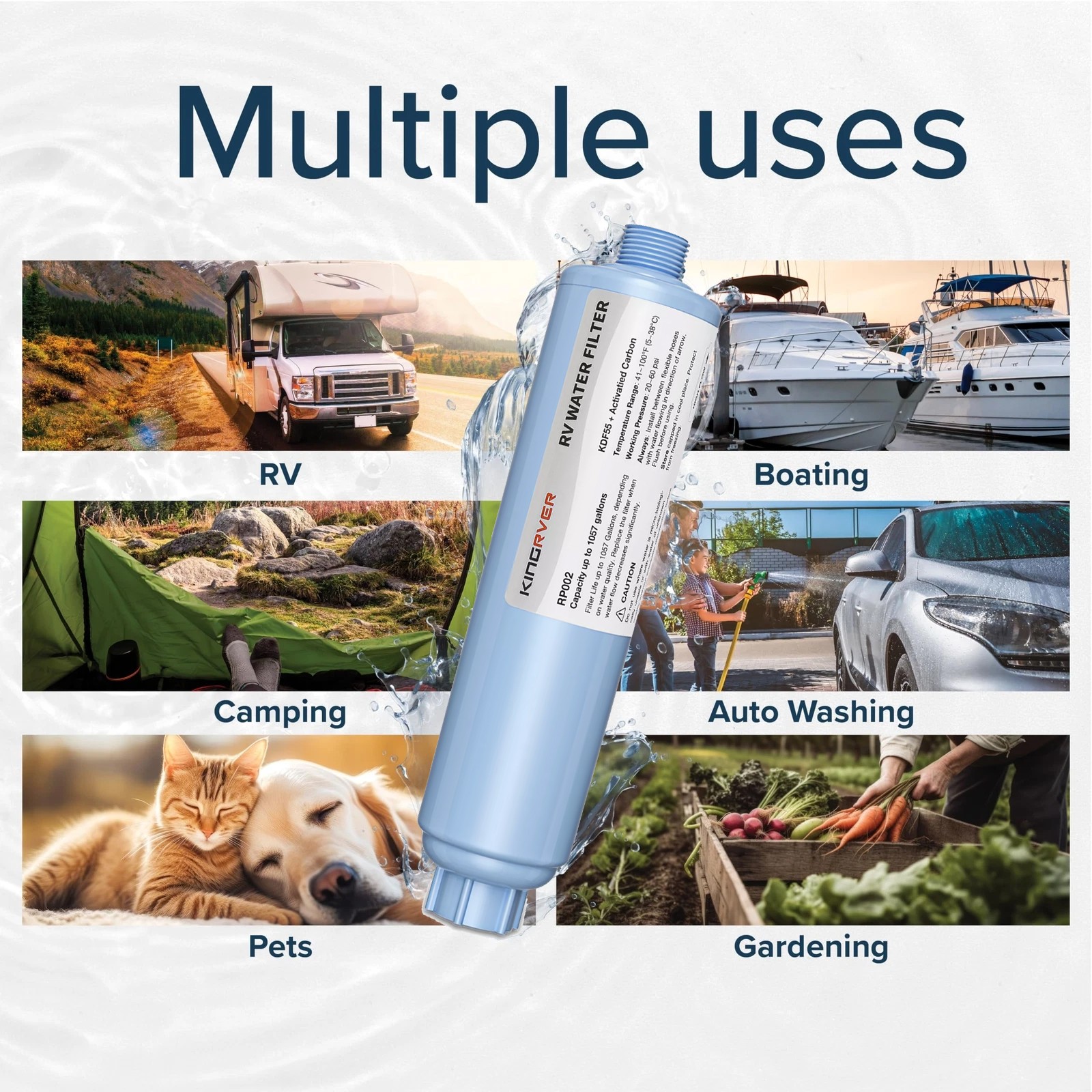 2* RV Water Filter w/Hose Protector for Drinking Reduces Chlorine Odor Sediment