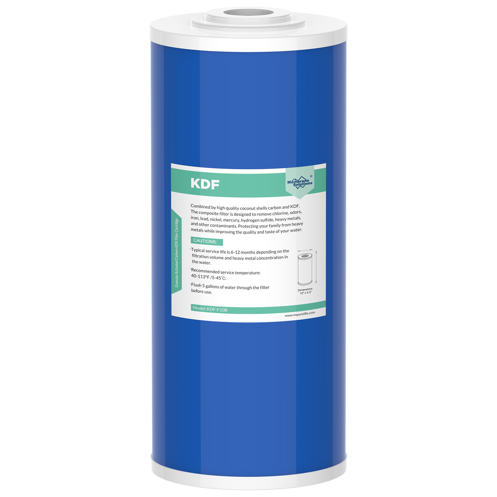 10″ x 4.5″ Heavy Metal Reducing KDF+GAC Whole House Water Filter Cartridge