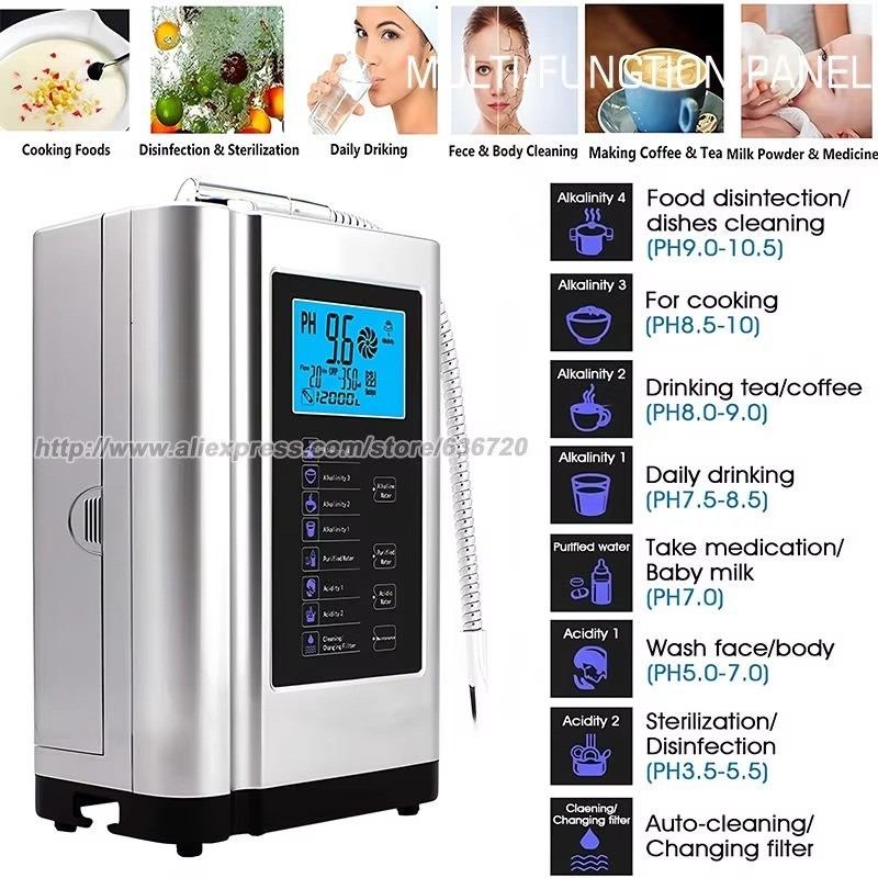 Alkaline Water Ionizer Machine 729, Built-in a Filter, Produces pH 4-10.5 Water
