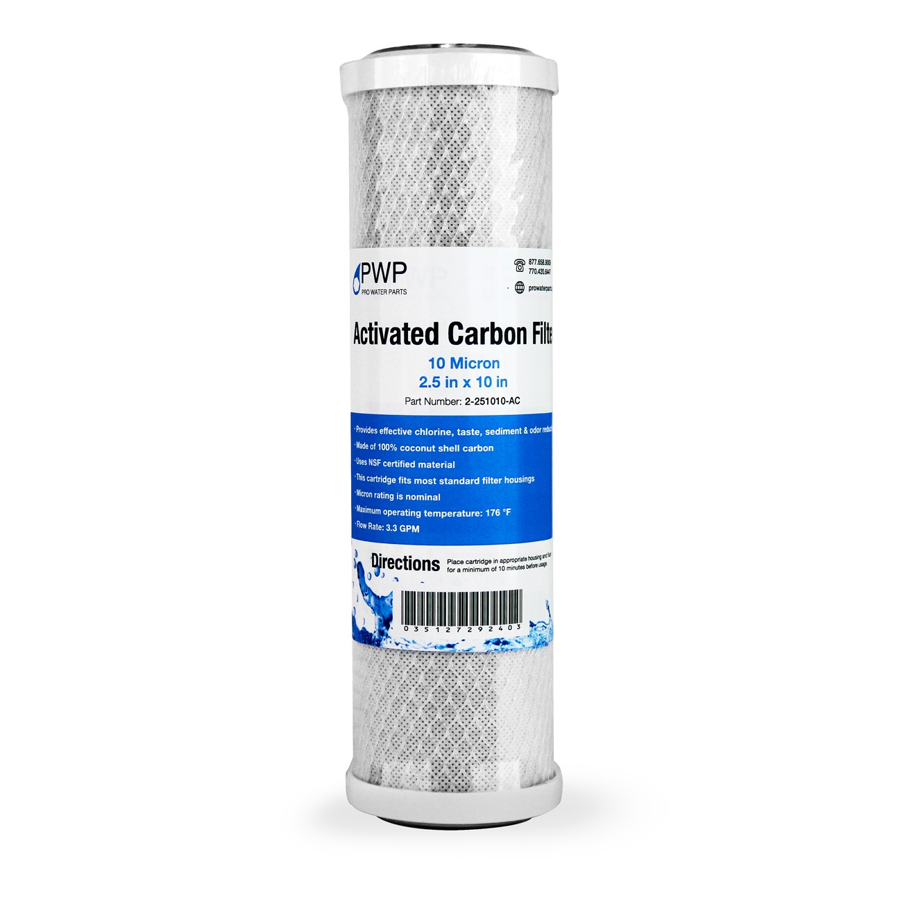 Activated Carbon CTO Water Filter Cartridge Standard 2.5 x10″ 10 Micron 5 pack