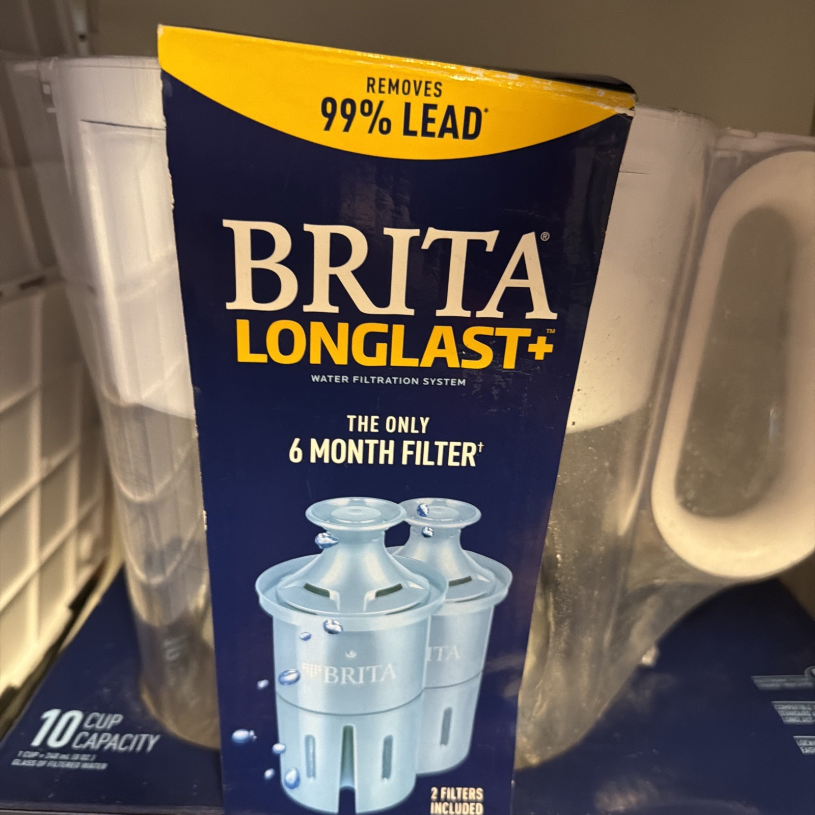 Brita Large 10 Cup Water Pitcher + 2 Elite LongLast+ Filters Last 6 Months Each