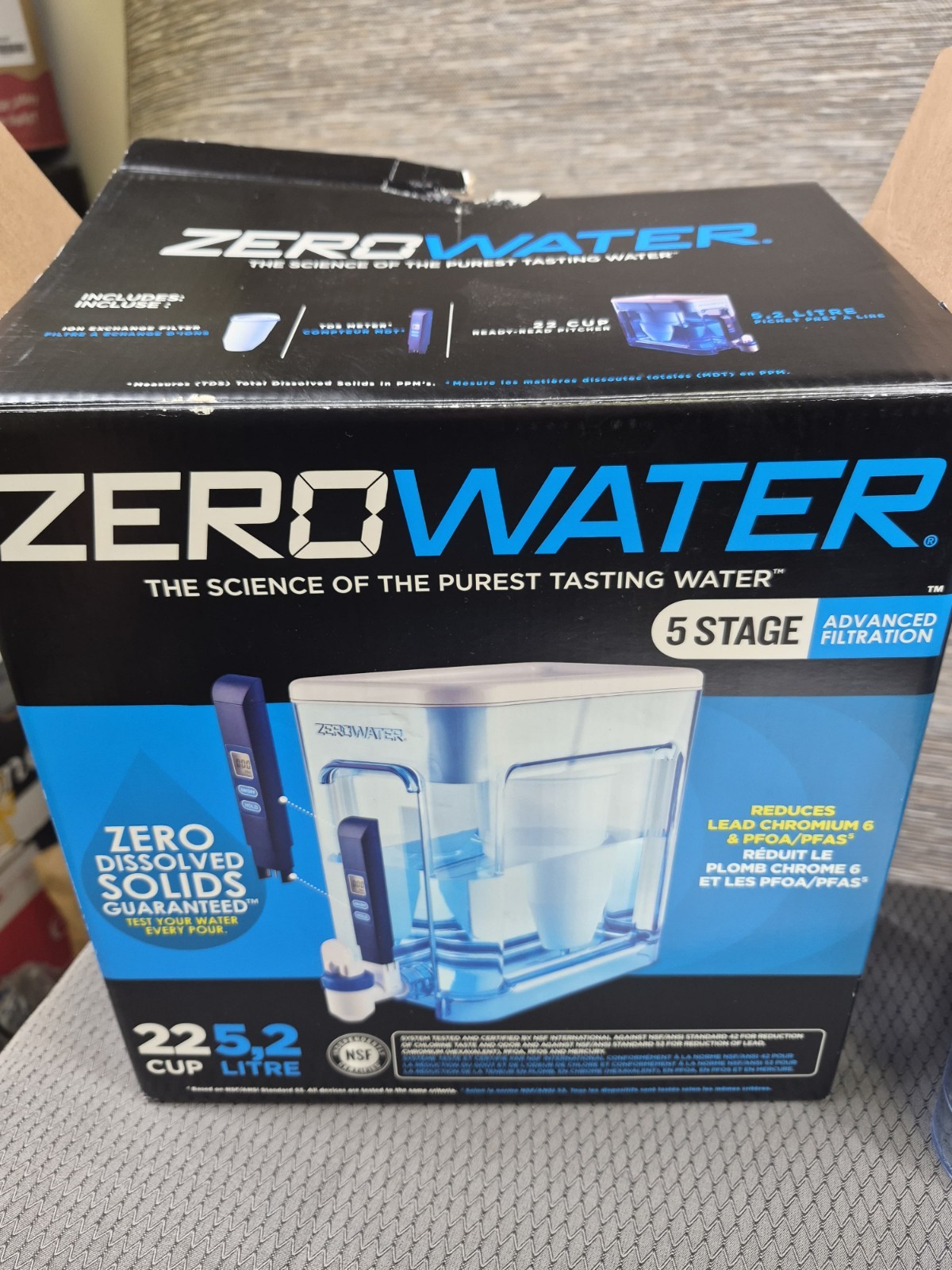 ZeroWater 22 Cup 5-Stage Water Filter Pitcher Dispenser BPA Free ZD-022-RR NEW