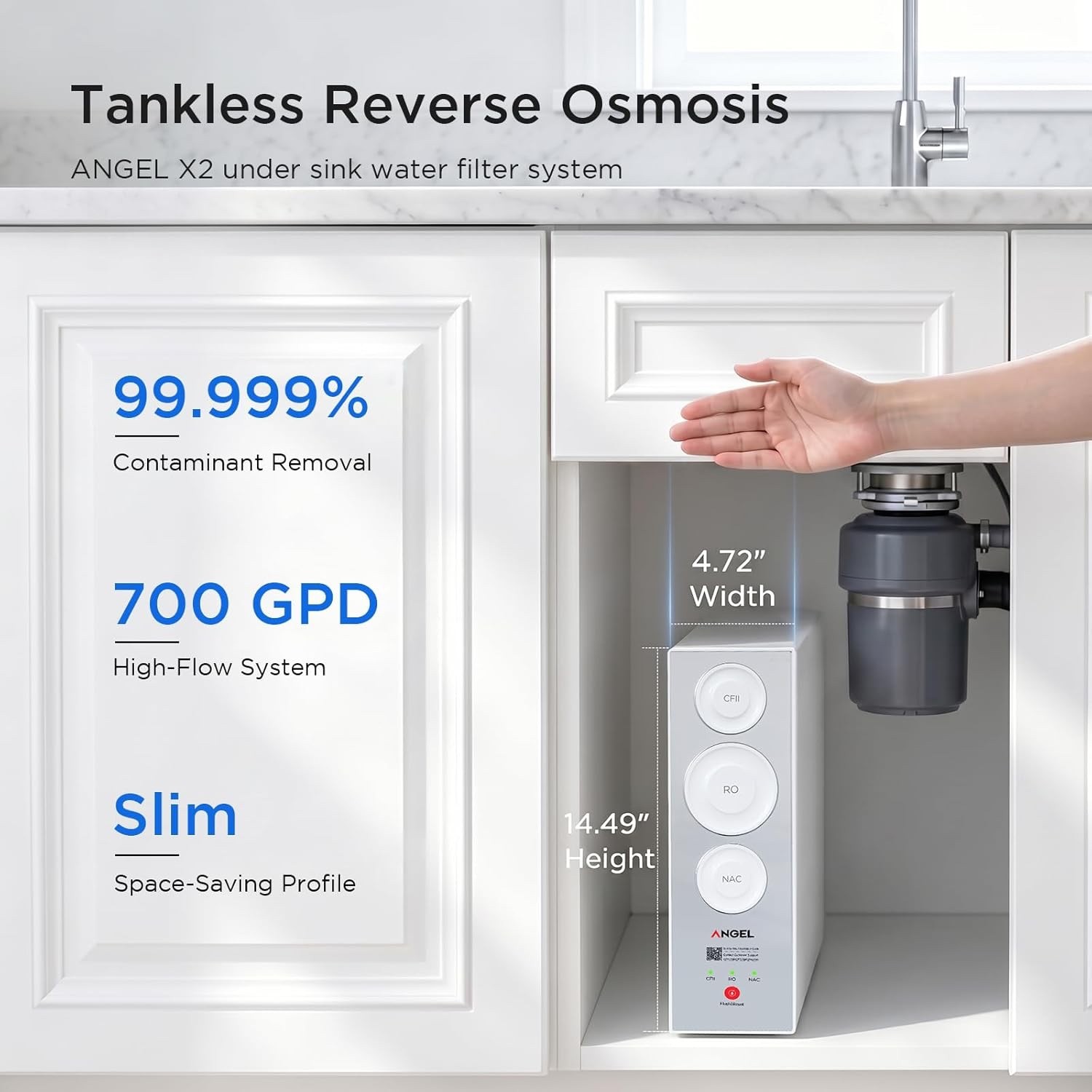 ANGEL X2 Tankless Reverse Osmosis Water Filter System, 700GPD, Removes 99% PFAS