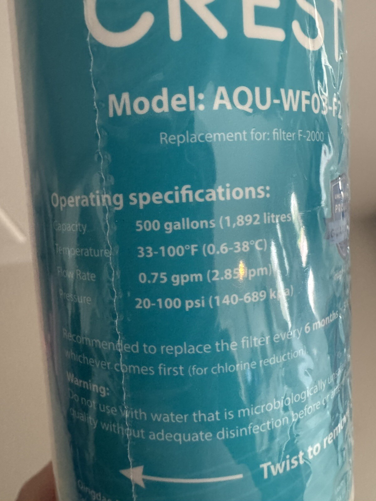 AQUA CREST F-2000, F-1000 Water Filter, Replacement for Sub-Zero 4204490, 429051